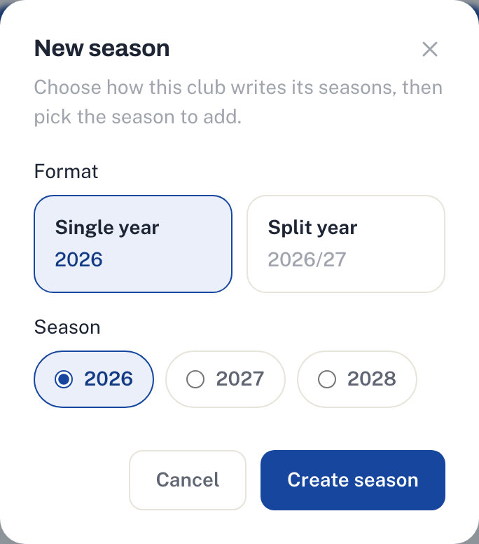Creating a new season in the memberships dashboard