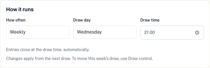 The how it runs section of the split the pot setup page