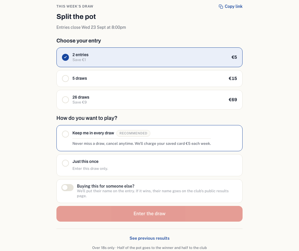 The published split the pot on the club page