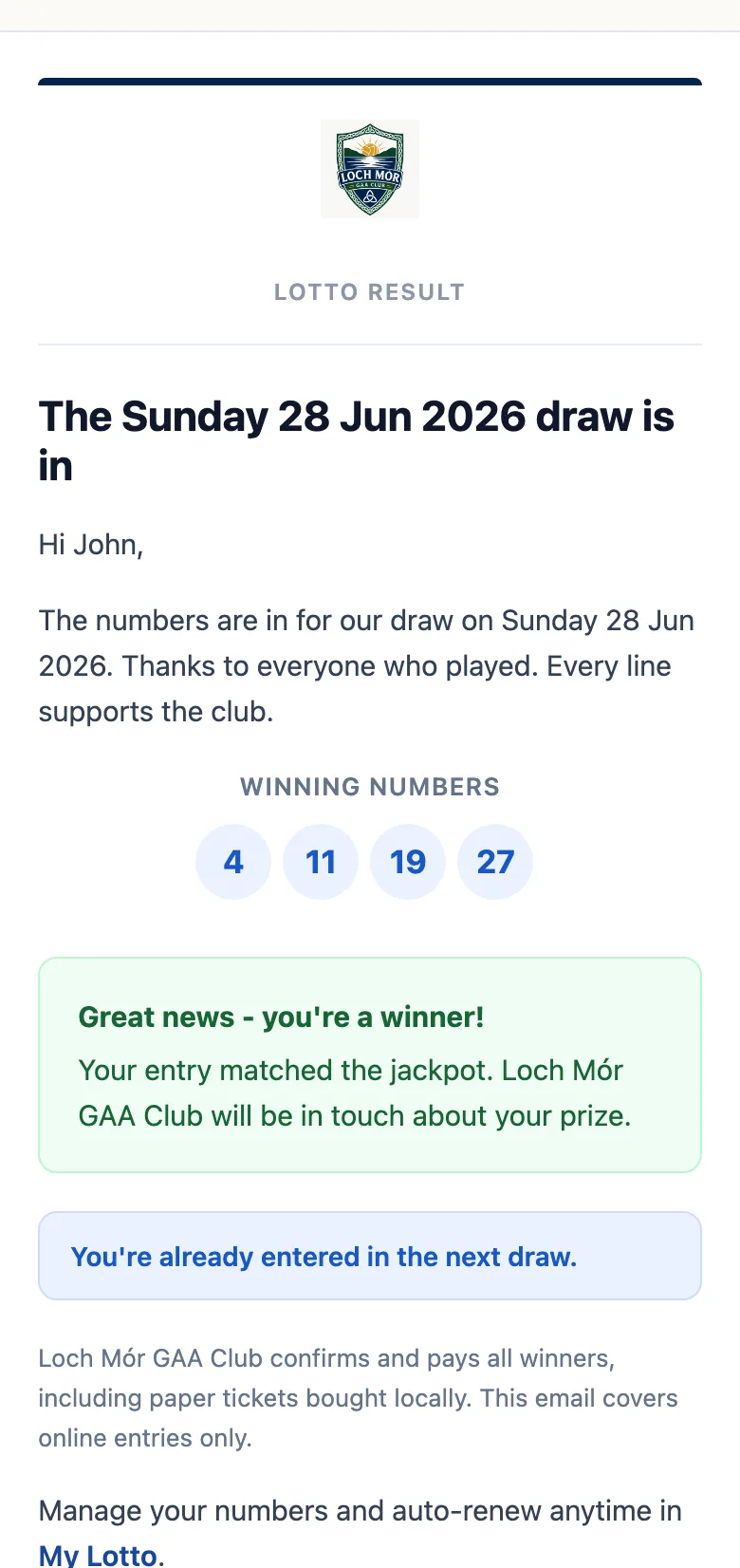 Result email