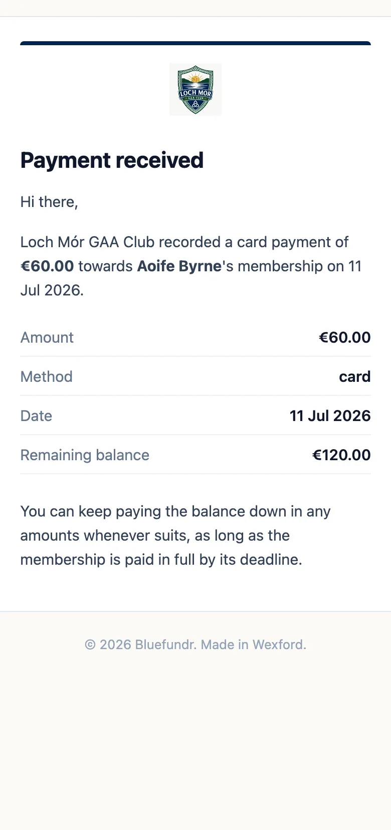 Payment receipt