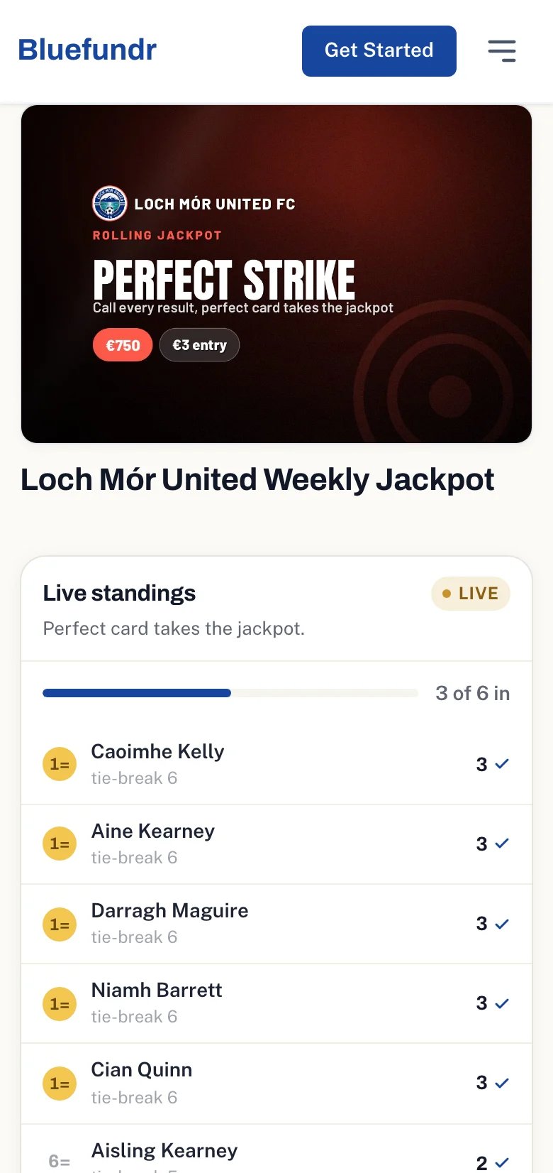 Live leaderboard