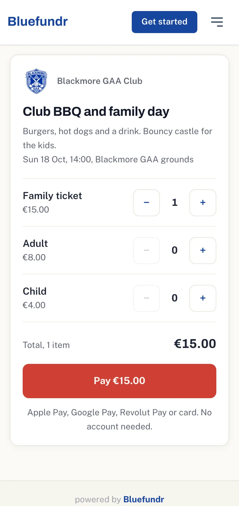 The scan to pay screen a supporter sees