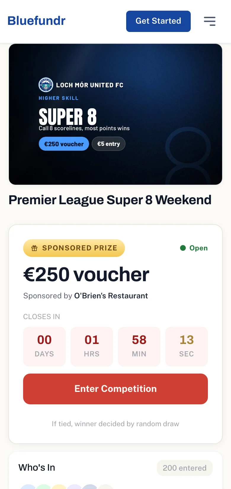 The supporter entry screen