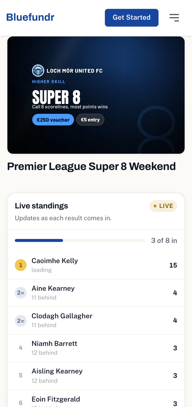Live leaderboard